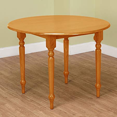 Target Marketing Systems 40-Inch Round Drop Leaf Table with Turned Spindle Legs, Oak