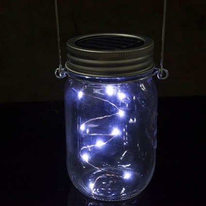 Homeleo Solar Mason Jar Lights, Cool White LED Fairy String Light Lid Insert, LED Jar Lantern for Garden Patio Porch(Mason Jar & Handle Included)
