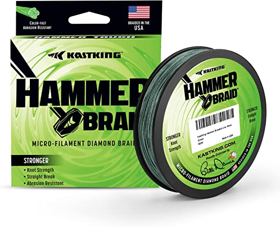 KastKing Hammer Braid Fishing Line - Abrasion Resistant Braided Line, Thin Diameter Superline, Made in The USA, Tighter Diamond Braid, Zero Stretch, More Color Fast, Multiple Color Options