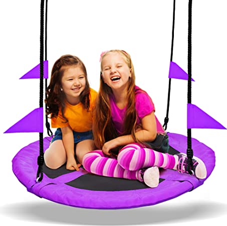 PACEARTH 40 Inch Saucer Tree Swing Flying 660lb Weight Capacity 2 Added Hanging Straps Adjustable Multi-Strand Ropes Colorful Safe and Durable Swing Seat for Children Adults