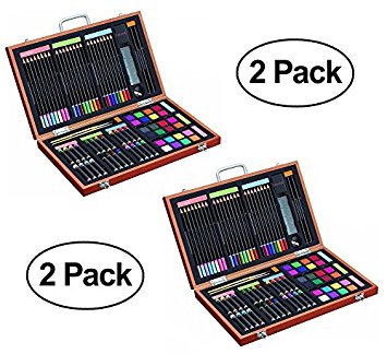 Pack of 2 Gallery Studio - 82 Piece Deluxe Art Supplies Set in Wooden Case - Quality Mediums Guaranteed