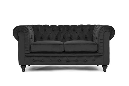 Classic Scroll Arm Chesterfield Style Loveseat with Tufted (Black)