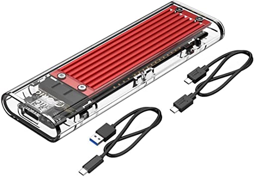 ORICO NVME M.2 to Type-C USB3.1 Gen2 10Gbps Transparent External Hard Drive Adapter Enclosure for 2280 2260 2242 2230 PCI-E M2 M-Key SSD, USB Type C Converter Case With C to C & C to A Cable (TCM2-Red)