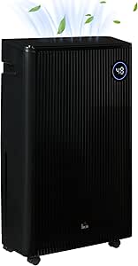 HOMCOM 16L/Day Dehumidifier with Air Purifier and HEPA Filter, UVC, Ioniser, 5.5L Water Tank, 24H Timer, for Home Damp, Condensation, Mould and Laundry Drying, Black