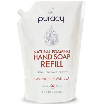 Puracy Natural Foaming Hand Soap 64 oz Refill - Sulfate-Free - THE BEST Foaming Hand Wash - Lavender & Vanilla - Developed by Doctors - All Ages & Skin Types - 64-Ounce Pouch