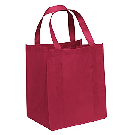 Pack of 3- Eco-friendly Reusable Bag Non woven Grocery Tote bag 15"H x 13"W x 10"gusset with handles In Red - CarryGreen Bag