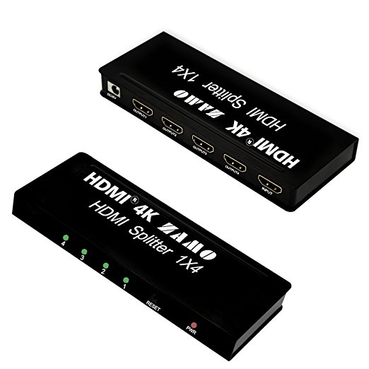 ZAMO 1x4 Powered 1080P V1.4 Certified HDMI Splitter with Full Ultra HD 4K/2K and 3D Resolutions