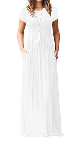 Viishow Women's Short Sleeve Loose Plain Maxi Dresses Casual Long Dresses Pockets