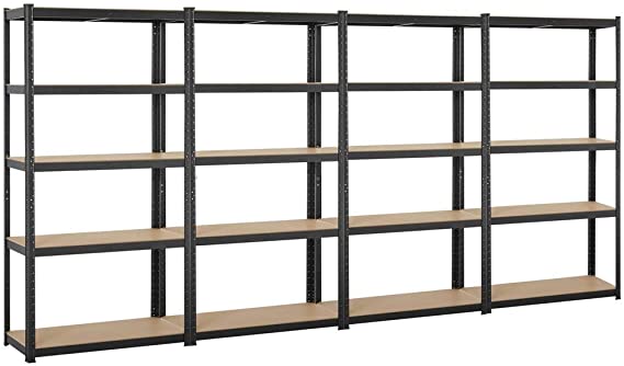 Yaheetech Black 5-Shelf Steel Shelving Unit Storage Rack Adjustable Garage Shelves Utility Rack Display for Home Office Garage 71in Height, 4 Packs