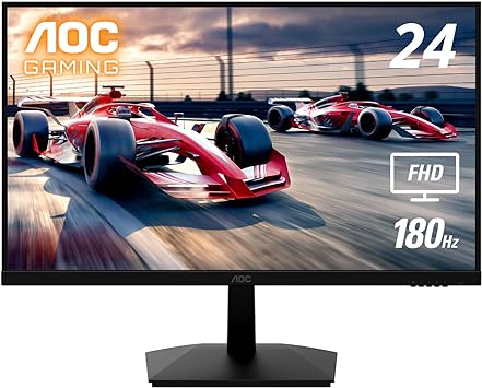 AOC 24G15N 24" Gaming Monitor, Full HD 1920x1080, 180Hz 1ms, 1x HDMI 2.0, 1x Display Port, Adaptive-Sync, 3-Sided Frameless, HDR Ready, Console Gaming Ready, 3-Year Zero-Bright-Dot