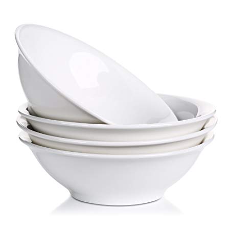 Lifver 18-Oz Porcelain Cereal Bowls/Soup/Noodle Bowl Set,Natural White,Set of 4
