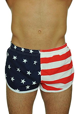Men's American Flag and Nylon Swimwear Running Shorts