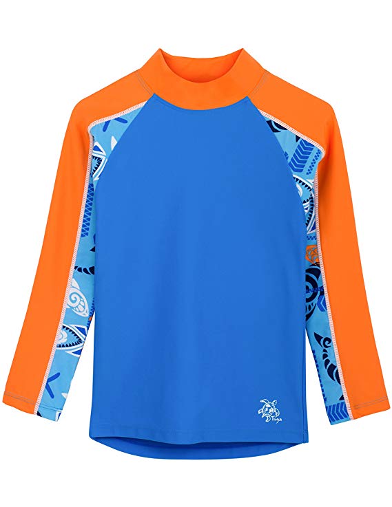 Tuga Boys Long Sleeve Rash Guard 1-14 Years, UPF 50  Sun Protection Swim Shirt