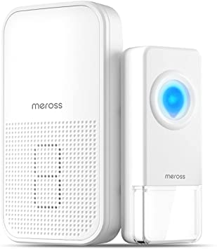 Wireless Doorbell, Meross Doorbell IP55 Waterproof Wireless Ringtone at 300m Range, Wall Plug-in Cordless Doorbell Ringtone Kit with Digital LED and Button LED, 58 Chimes, 4-Level Volume(White)