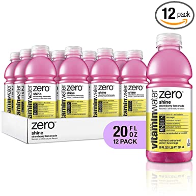 vitaminwater zero shine, strawberry-lemonade flavored, electrolyte enhanced bottled water with vitamin b5, b6, b12, 20 fl oz, 12 pack