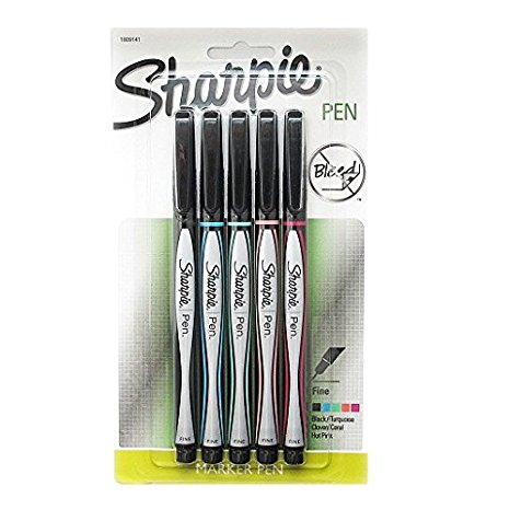 Sharpie Fine Marker Pens Assorted Colors Pack of 5