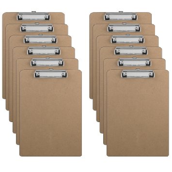12 Clipboards - Hardboard - Flat Clip - 9" x 12.5" - 12 Units