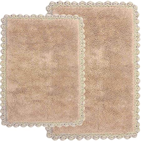 Crochet 2-Piece Bath Rug Set, 21 by 34-Inch and 17 by 24-Inch, Linen