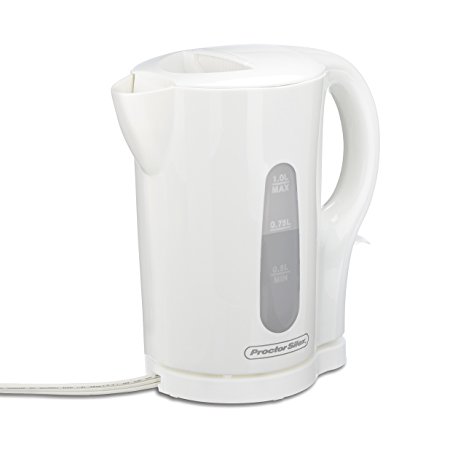 Proctor Silex 41005 Electric Tea Kettle and Hot Water Boiler, 1 Liter, White