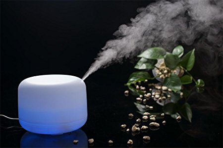 FLYMEI 500ml Aroma Essential Oil Diffuser Ultrasonic Air Humidifier with 4 Timer Settings LED Color Changing Lamps, 10 Hours Continous Mist Mode Running Suitable for Home Yoga Office SPA Bedroom
