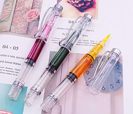 Wing Sung 3009 Fountain Pen Brush Piston Filling, Arts Pocket Refillable Brush Pen For Calligraphy Painting, Drawing,Scrapbook and Sketch