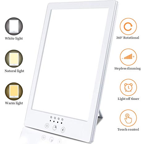visnfa Happy Light Lamp, UV-Free 10000 Lux LED Touch Control Light, 3 Color Temperatures Stepless Dimming Simulation Natural Light, Sun Light with Timer and 360 Degree Rotation Bracket