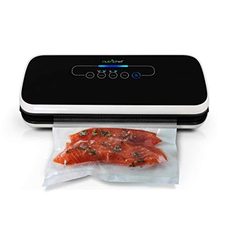 NutriChef Vacuum Sealer | Automatic Vacuum Air Sealing System For Food Preservation w/ Starter Kit | Compact Design | Lab Tested | Dry & Moist Food Modes | Led Indicator Lights (Black)