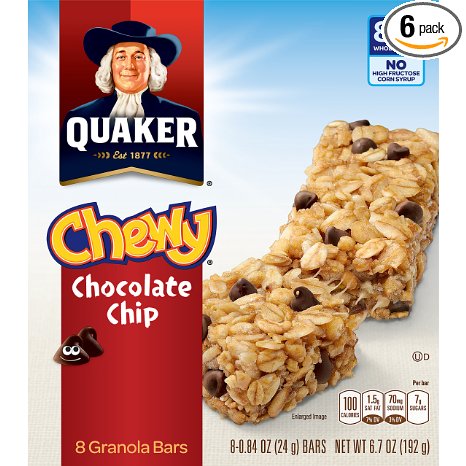 Quaker Chewy Granola Bars Chocolate Chip 8 Bars Per Box Pack of 6