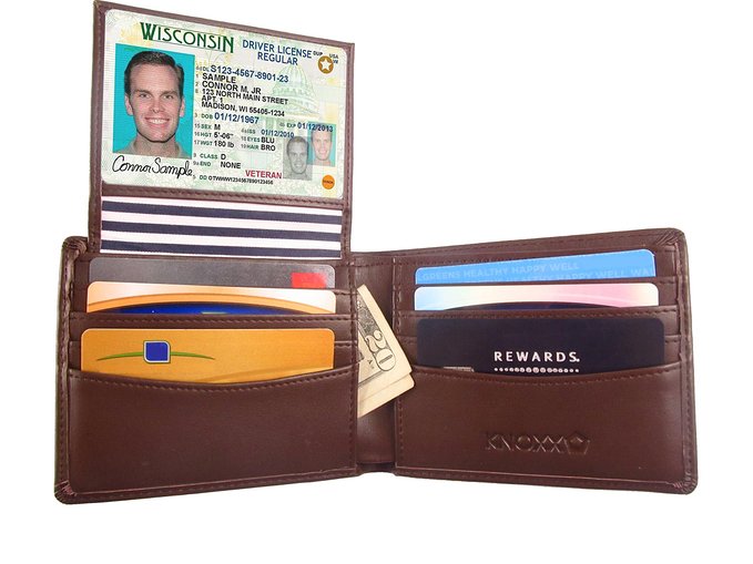 RFID Secure Mens Leather Wallet by KNOXX Wallets - Premium RFID Blocking Holds 10 Cards Transparent ID Holder 2 Currency Slots Genuine Leather Durable and High Storage Capacity