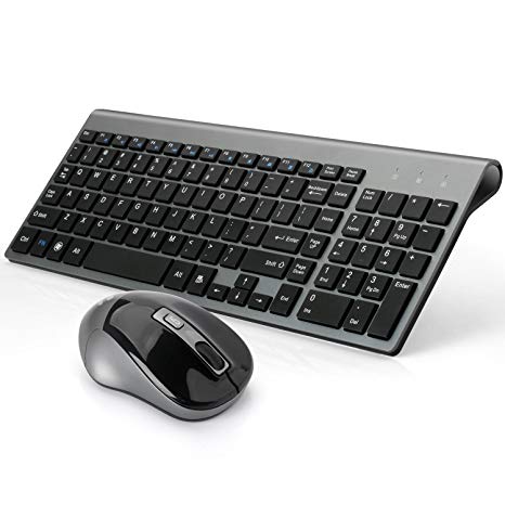 JOYACCESS Wireless Keyboard and Mouse Combo Full-Size Whisper-Quiet Compact for PC (Black)