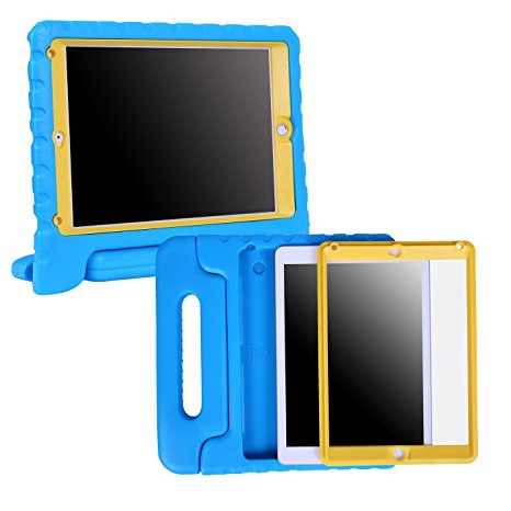 HDE iPad Air Bumper Case for Kids Shockproof Hard Cover Handle Stand with Built in Screen Protector for Apple iPad Air 1 (Blue Yellow)