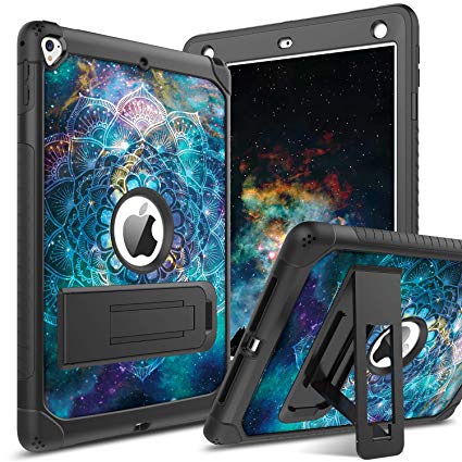 BENTOBEN Case for iPad 5th/6th Generation, iPad 9.7inch 2017/2018 Case, iPad Air 2 Case, iPad Pro 9.7 Case, Hybrid Shockproof Glow in The Dark Luminous Protective Kickstand Cover, Mandala in Galaxy