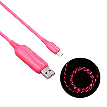 Lightning Cable, BEISTE Flowing EL Light Up iPhone Charger Cable 3 ft Sync and Charging Cord for iPhone 7/7 Plus/6s/6s Plus/6/6 Plus/5s/5c/5/iPad/iPod - Pink