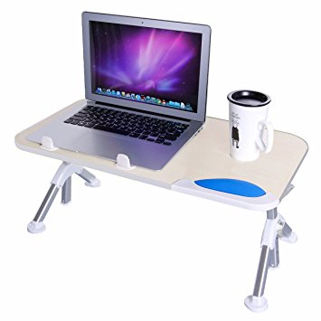 Dinger Adjustable Laptop Table Desk, Portable Standing Desk, Notebook Stand Reading Holder for Couch Floor, Bed Tray Table with Foldable Legs (Beige Gray)