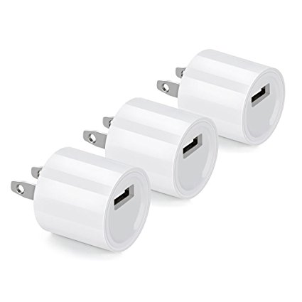 USB Wall Charger, ALPULON 3-Pack Protable Home Travel 5v/1a Wall Adapter for iPhone 7 Plus 6S 5S 4S iPad,Samsung Galaxy S7/S6 Edge S5 S4,Google Pixel Nexus,LG, HTC,NOKIA Android More (White)