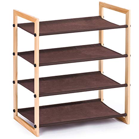 MaidMAX Wooden Shoe Rack Shelf 4 Tiers for 12 Pairs of Shoes Storage, Stackable