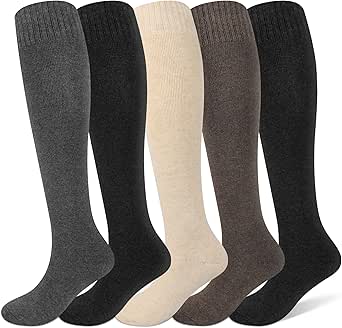 Justay 5 Pairs Womens Knee High Socks Winter Warm Tall Boot Socks Soft Thermal Knit Long Socks for Women Gifts