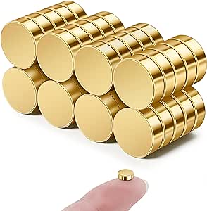 SMARTAKE 40 Pcs Refrigerator Magnets, 6x2mm Small Round Fridge Magnets, Multi-Use Premium Neodymium Tiny Circle Magnets, for Whiteboard, Billboard, Crafts, DIY, Home, Kitchen, Office, School (Gold)