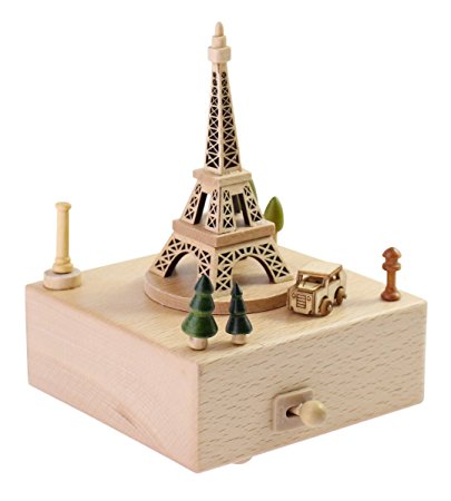 Delightful Cute Wooden Musical Box- Eiffel Tower with Small Magnetic Car