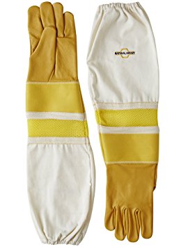 NATURAL APIARY - Cowhide - Beekeeping Gloves - Ventilated Sleeves - Sting Proof Cuffs - Extra Long Extra Long Twill Elasticated Gauntlets - Small