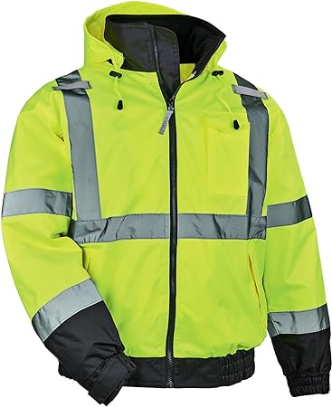 Ergodyne unisex adult 3-in-1 Hi-vis 3 in 1 Hi Vis Winter Bomber Jacket, Lime, X-Large