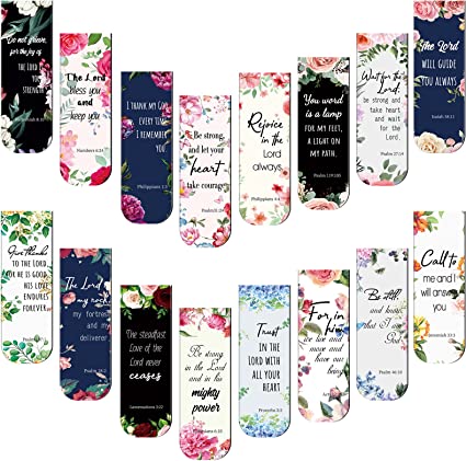 48 Pcs Bible Verse Magnetic Bookmarks, Inspirational Scripture Christian Book Markers Religious Motivational Encouragement Flower Page Clips Presents for Women School Office Supplies(Elegant Style)