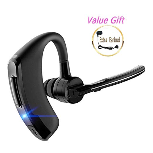 Maxwolf Bluetooth Headset, HD Stereo Bluetooth Earpiece with Dual Noise Cancellation Mic for Cell Phones, Ultralight Bluetooth Earbuds