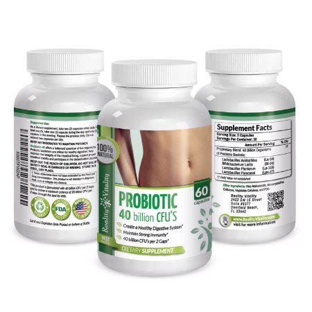 Probiotics Supplement - 40 CFU's - Probiotics for Women - Reduces Yeast Infections - Lose Weight Faster - Relieve IBS - Eliminate Constipation or Diarrhea - Probiotics for Men - Reduce Cholesterol - Improve Digestion - Probiotics for Kids - Improve Disease Immunity - 60 Day Vitality Health Guarantee
