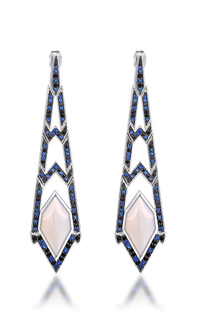 Caperci Sterling Silver Spinel with Created Sapphire and Natural Opal Dangle Earrings for Women