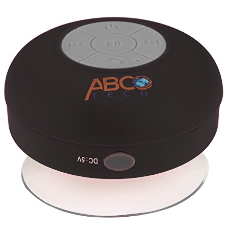 Abco Tech Water Resistant Wireless Bluetooth Shower Speaker with Suction Cup and Hands-Free Speakerphone, Black