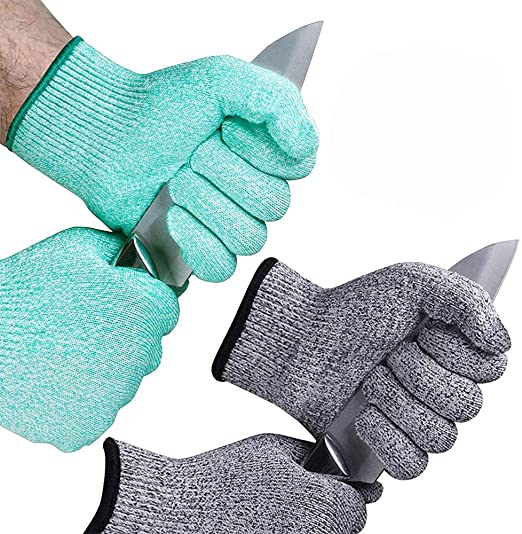 EvridWear 2 Colors 2 Pairs Combo Cut Resistant Gloves with Cut Level 5 Protection, EN388 Certified Food Grade, Strong Silicone Grip Dots, Free E-book, Lifetime Replacement (Small, Turquoise   Gray)