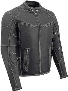 Milwaukee Leather MLM1536 Mens Vintage Distressed Grey Leather Scooter Style Motorcycle Jacket - Reflective Piping - Medium