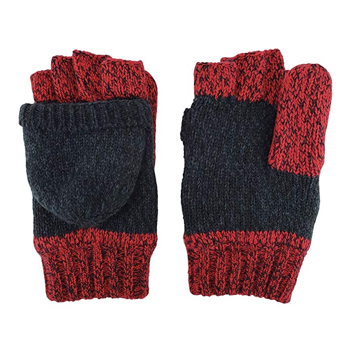 Bruceriver Ladies' Knit Convertible Fingerless Driving Gloves with Mitten Cover