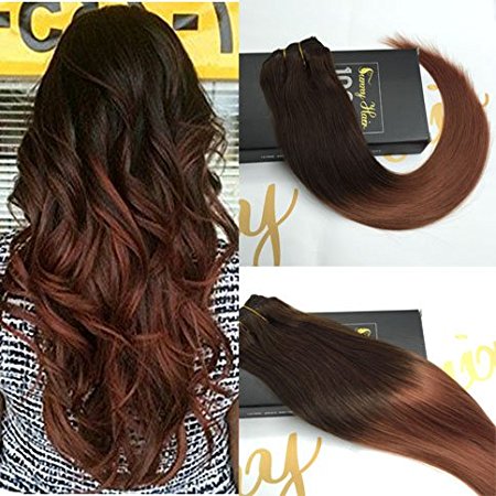 Sunny Hair 18" 7 Pcs 120 Gram Highlight #2 Brown Mix Color #33 Auburn Ombre Color of Clip in Straight Hair Extensions Full Head Clip in Hair Extensions Ombre
